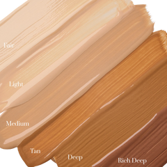 6 swatches of foundations ranging from fair to rich deep