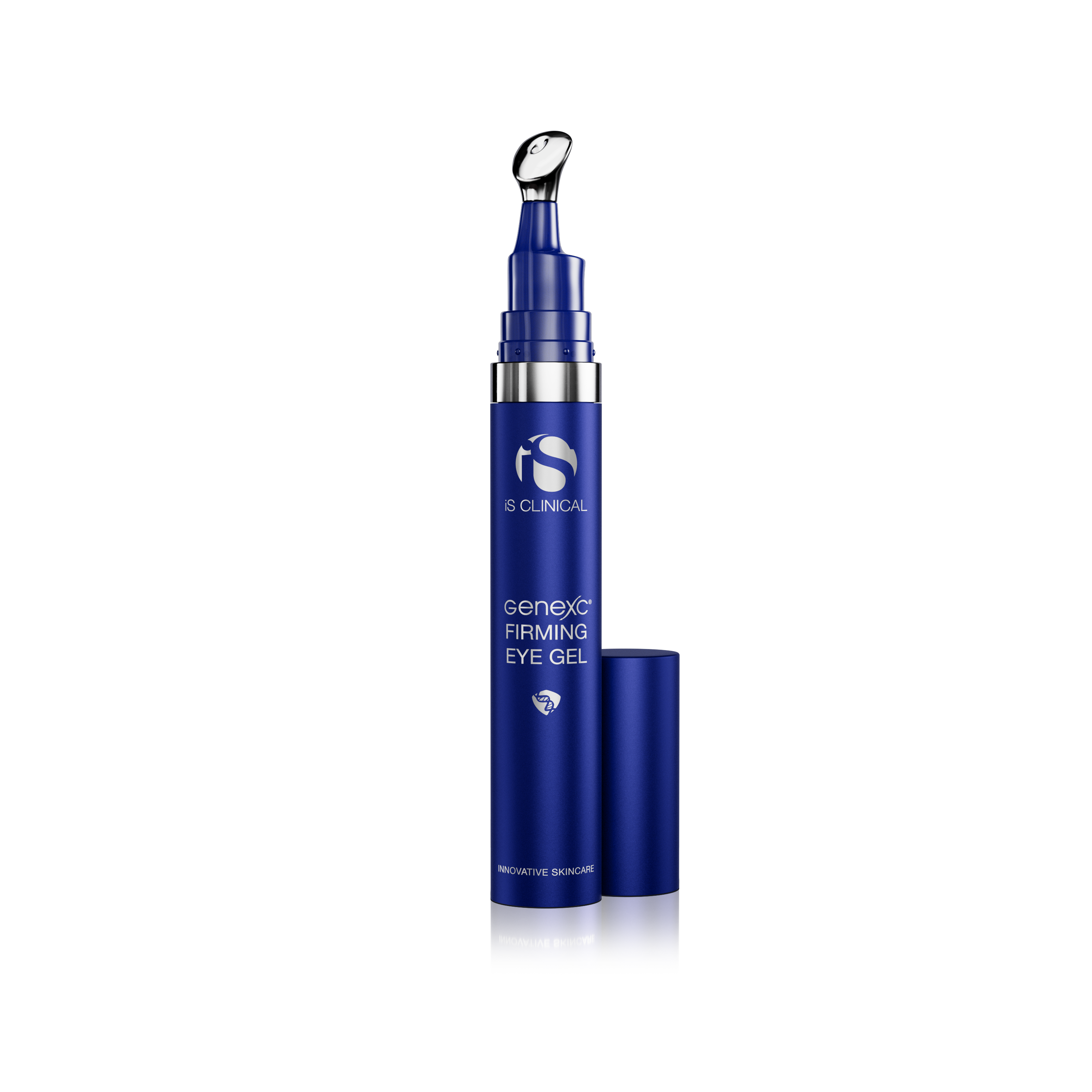 Blue eye gel container with a white background