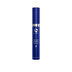 Blue eye gel container with silver cap on a white background
