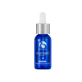 Blue serum bottle with dropper labeled 'genexc Serum' on a white background