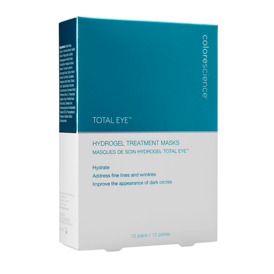 Colorescience Total Eye hydrogel treatment masks packaging on a white background