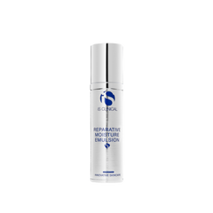 Skincare bottle labeled 'Reparative Moisture Emulsion' on a white background