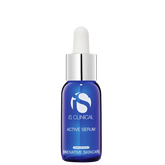 Blue serum bottle with white cap on a white background