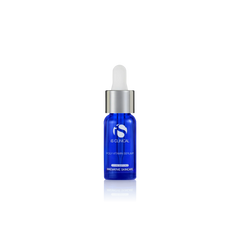 Blue serum bottle with dropper on a white background