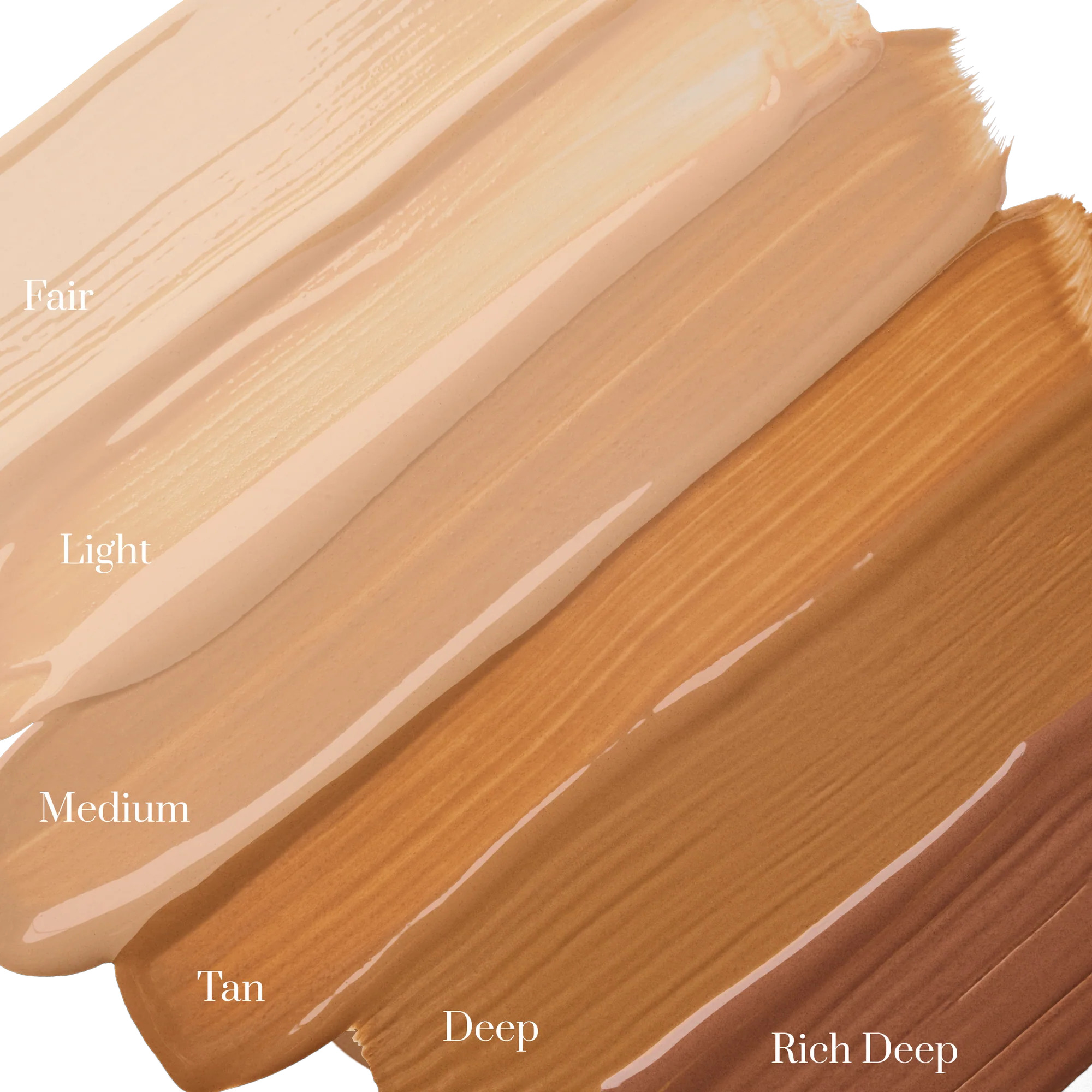 6 swatches of foundations ranging from fair to rich deep