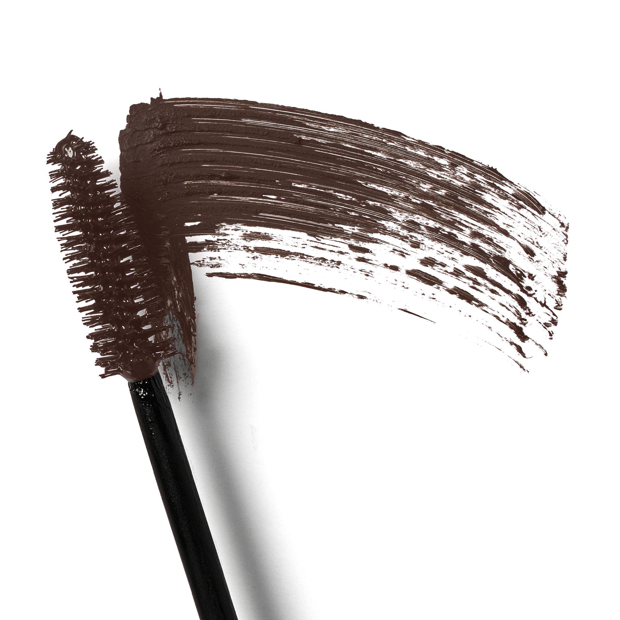 Makeup brush with brown bristles and black handle on a white background