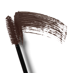 Makeup brush with brown bristles and black handle on a white background