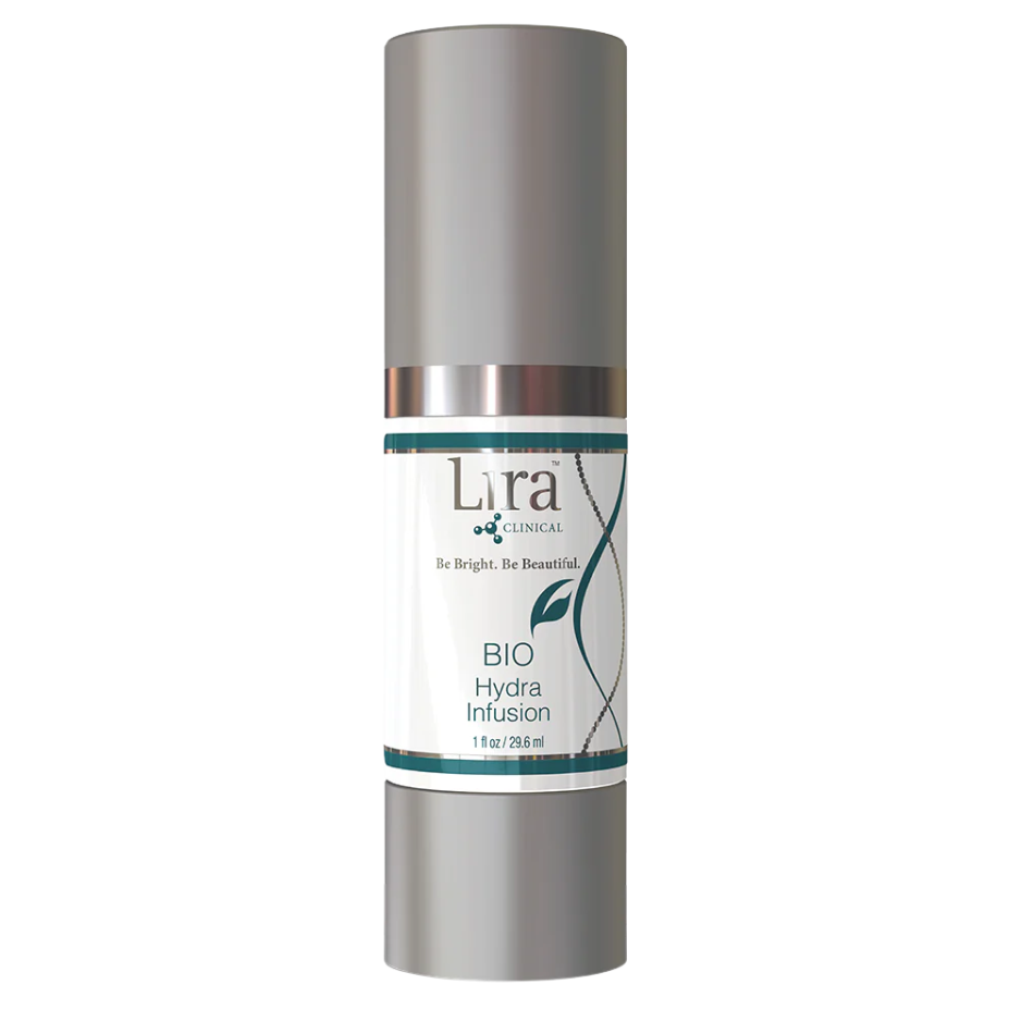 Silver skincare bottle labeled 'Lira' on a white background