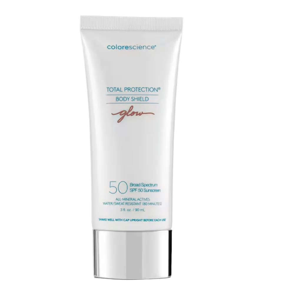 Colorescience Total Protection Body Shield sunscreen tube on a white background