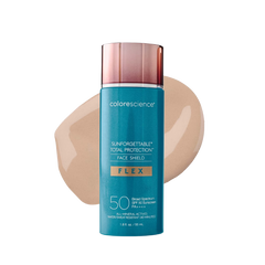Colorescience Sunforgettable Total Protection Face Shield Flex bottle with a beige color swatch on a white background