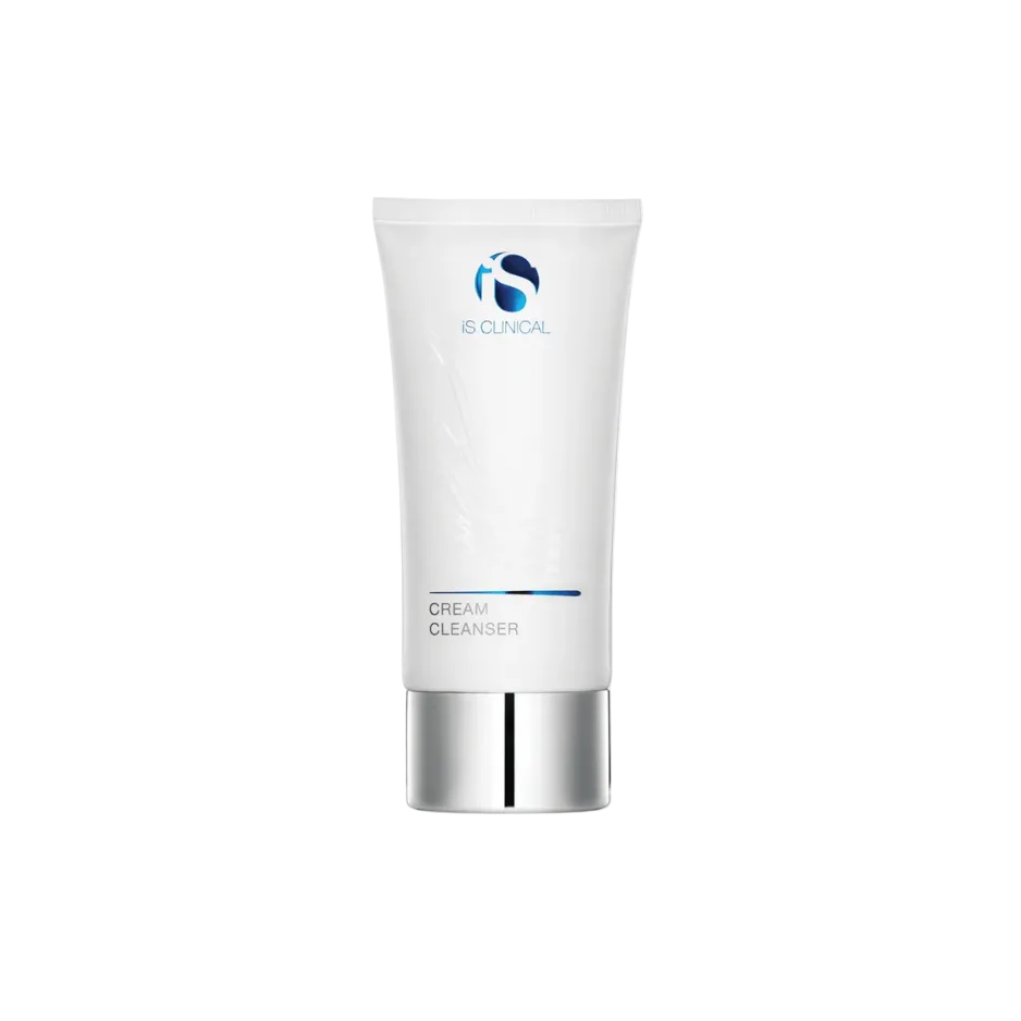 Tube of cream cleanser with a brand logo on a white background