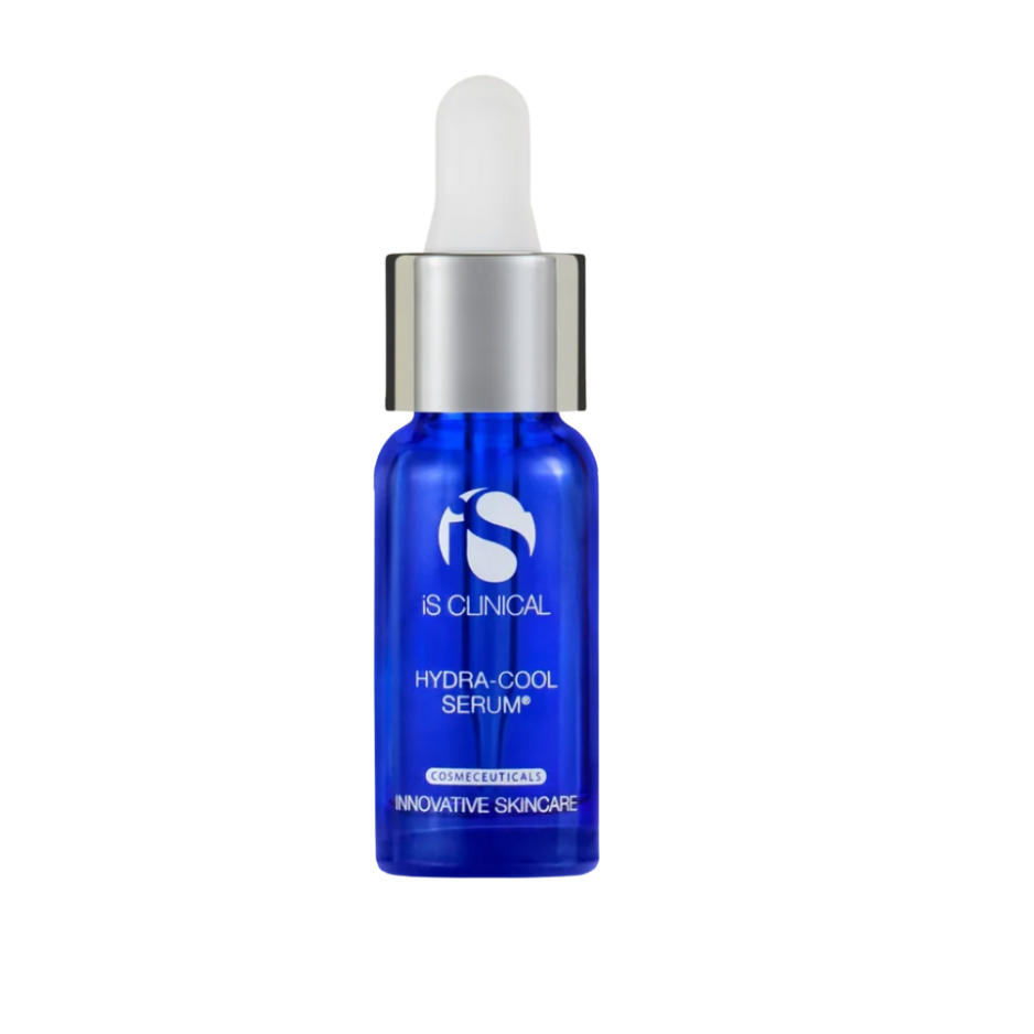 Blue serum bottle with dropper on a white background