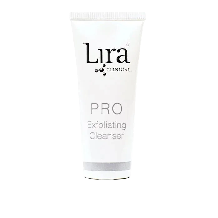 Lira Clinical Pro Exfoliating Cleanser tube on a white background