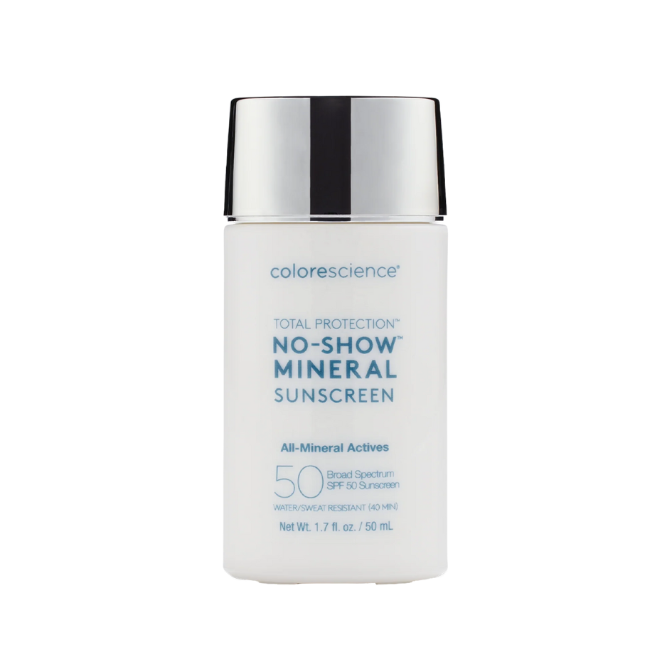 Colorescience No-Show Mineral Sunscreen bottle on a white background