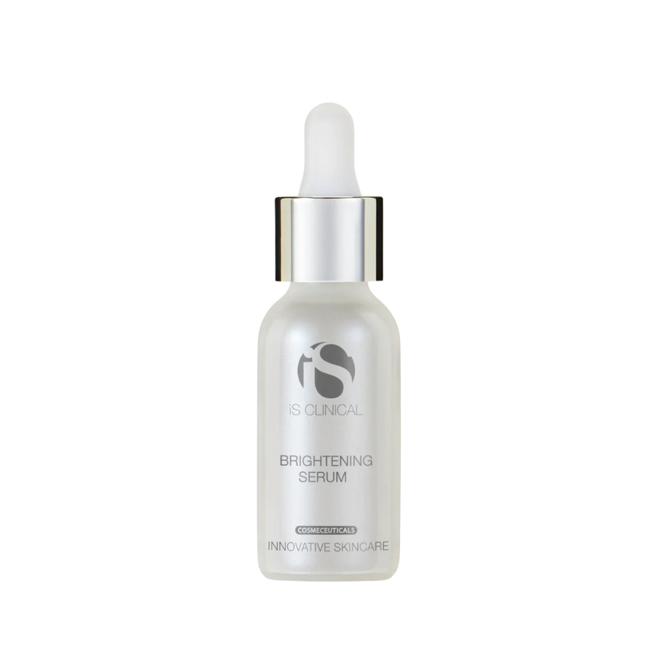 IS Clinical brightening serum bottle with dropper on a white background
