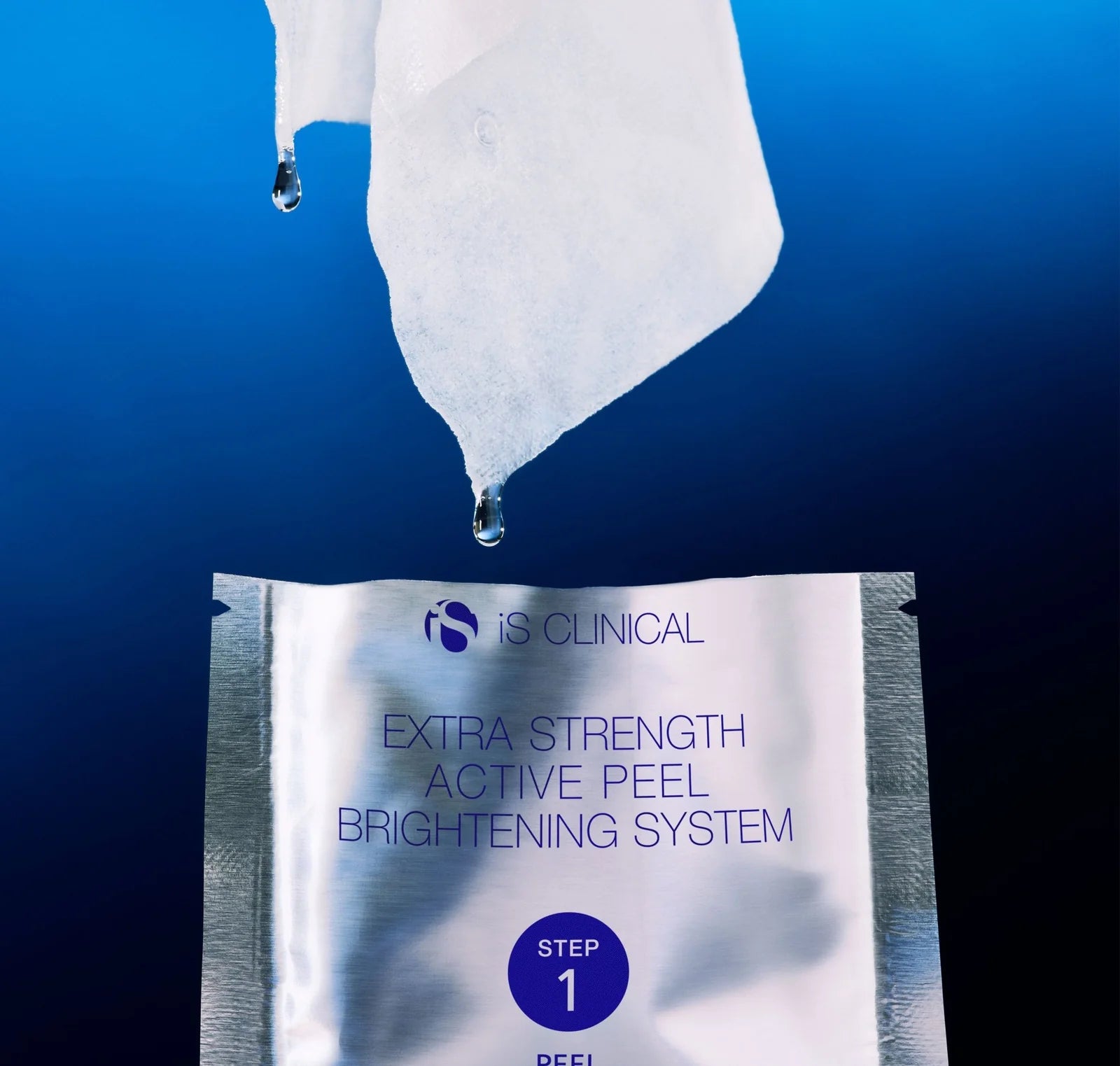 IS Clinical Extra Strength Active Peel packaging with a blue gradient background