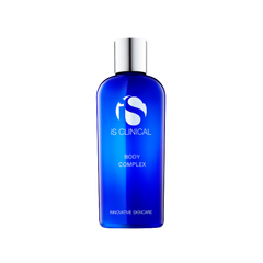 Blue bottle of IS Clinical Body Complex on a white background