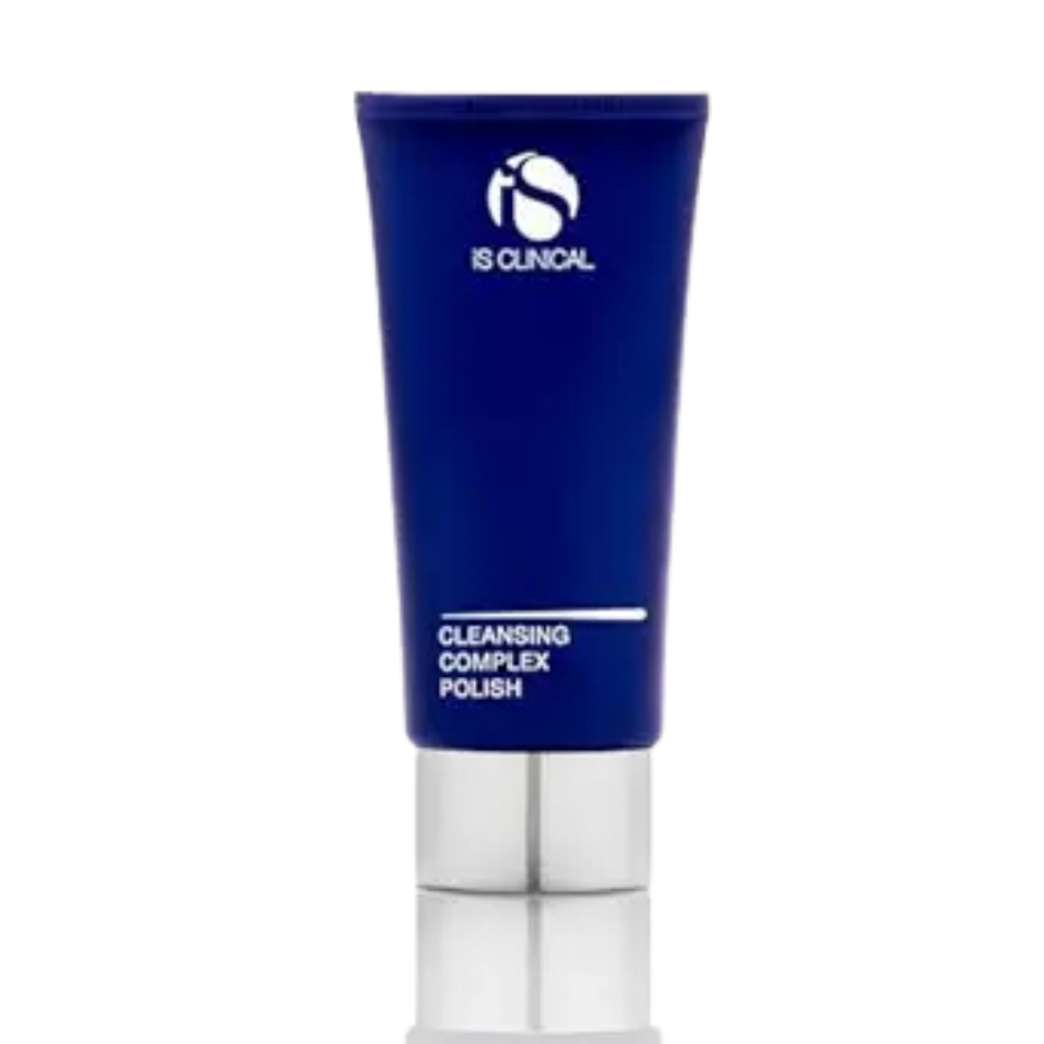 Blue tube of IS Clinical Cleansing Complex Polish on a white background