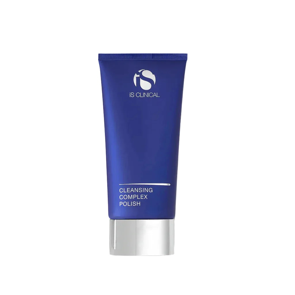 IS Clinical Cleansing Complex Polish in a blue squeeze tube with a silver cap, shown on a plain white background.