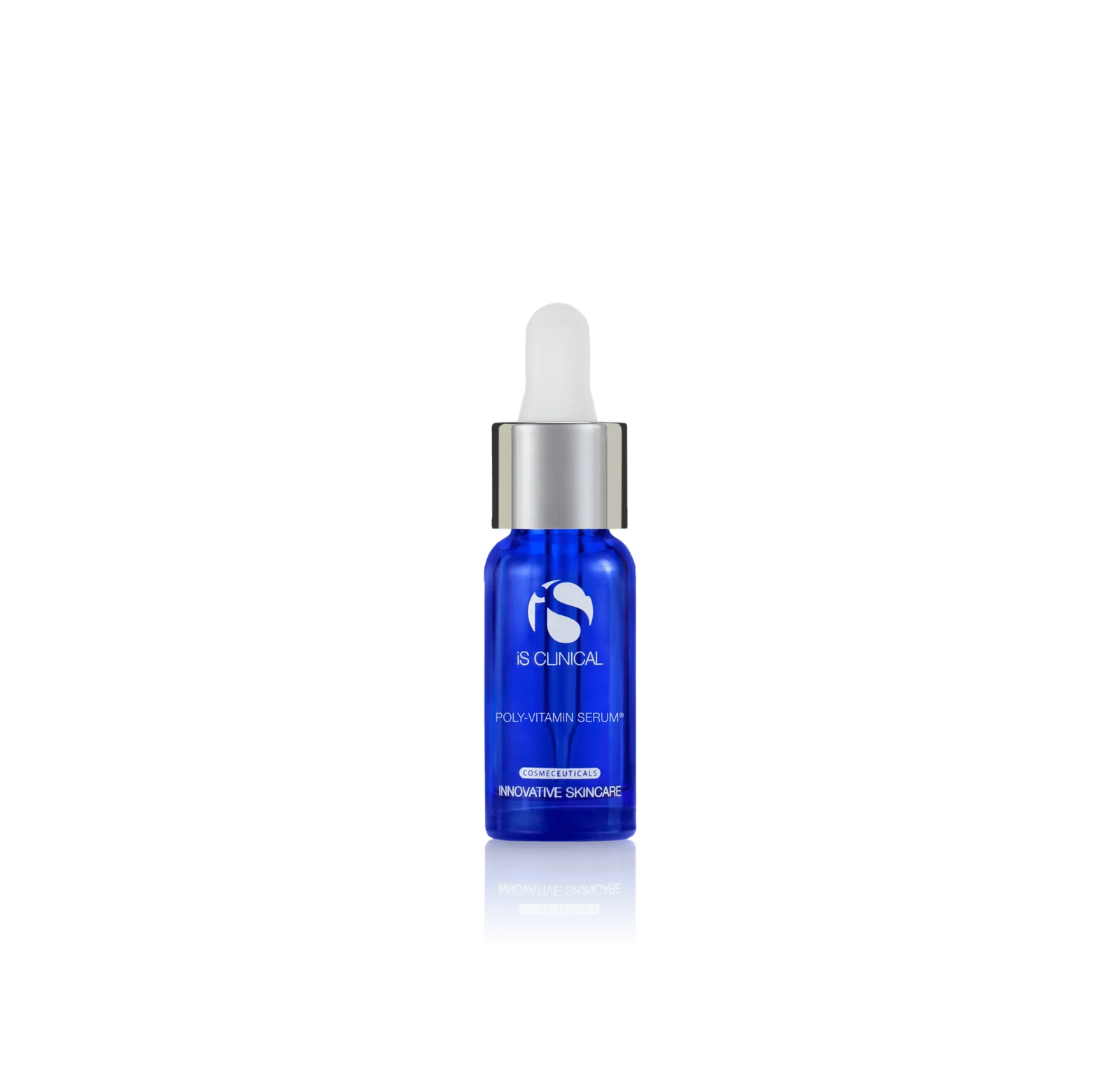 Blue serum bottle with dropper on a white background